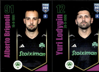 Alberto Brignoli / Yuriy Lodygin Panathinaikos FC samolepka Panini FIFA 365 2024 #278
