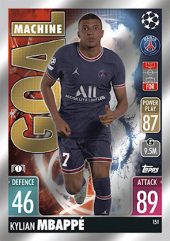 Kylian Mbappe Paris Saint-Germain 2021/22 Topps Match Attax ChL Goal Machine #151
