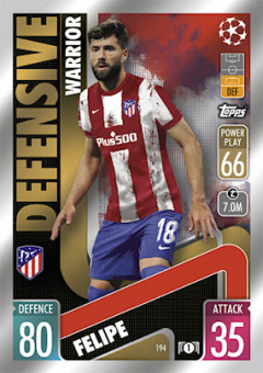 Felipe Atletico Madrid 2021/22 Topps Match Attax ChL Defensive Warrior #194