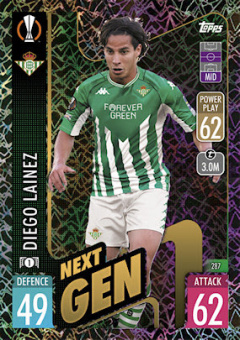 Diego Lainez Real Betis Balompie 2021/22 Topps Match Attax ChL Next Gen #287