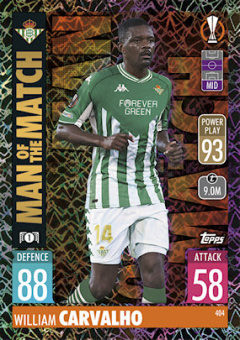 William Carvalho Real Betis Balompie 2021/22 Topps Match Attax ChL Man of the Match #404