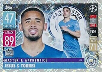 Gabriel Jesus & Ferran Torres Manchester City 2021/22 Topps Match Attax ChL Master & Apprentince #416