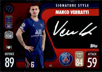 Marco Verratti Paris Saint-Germain 2021/22 Topps Match Attax ChL Signature Style #442