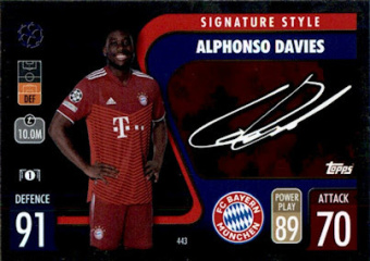 Alphonso Davies Bayern Munchen 2021/22 Topps Match Attax ChL Signature Style #443