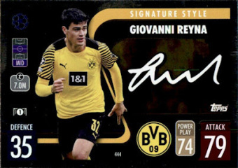 Giovanni Reyna Borussia Dortmund 2021/22 Topps Match Attax ChL Signature Style #444