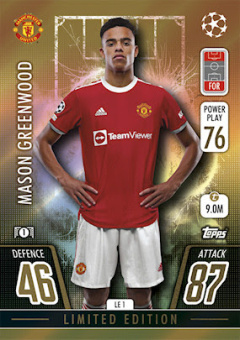 Mason Greenwood Manchester United 2021/22 Topps Match Attax ChL Limited Edition Gold #LE1
