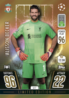 Alisson Becker Liverpool 2021/22 Topps Match Attax ChL Limited Edition Gold #LE7