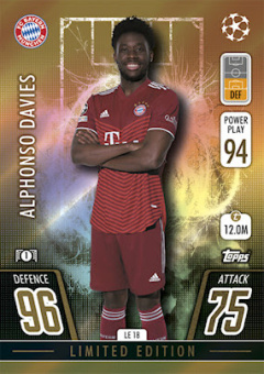Alphonso Davies Bayern Munchen 2021/22 Topps Match Attax ChL Limited Edition Gold #LE18