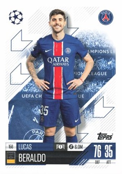 Lucas Beraldo Paris Saint-Germain 2024/25 Topps Match Attax UEFA Club Competitions #156