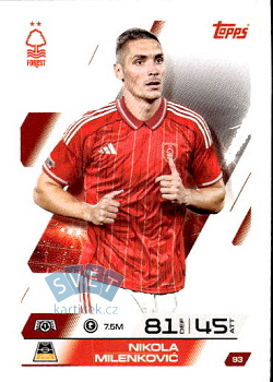 Nikola Milkenkovic Nottingham Forest Topps Match Attax UEFA Club Competitions 2025/26 #93