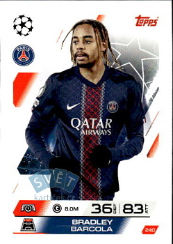 Bradley Barcola Paris Saint-Germain Topps Match Attax UEFA Club Competitions 2025/26 #240