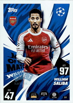 William Saliba Arsenal Topps Match Attax UEFA Club Competitions 2025/26 Man of the Match Wildcard #317