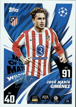 Jose Maria Gimenez Atletico Madrid Topps Match Attax UEFA Club Competitions 2025/26 Man of the Match Wildcard #326