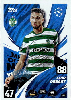 Zeno Debast Sporting CP Topps Match Attax UEFA Club Competitions 2025/26 Man of the Match Wildcard #333