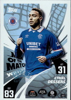 Cyriel Dessers Rangers FC Topps Match Attax UEFA Club Competitions 2025/26 Man of the Match Wildcard #342