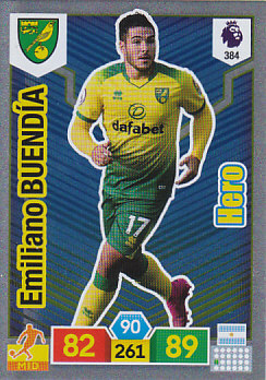 Emiliano Buendia Norwich City 2019/20 Panini Adrenalyn XL Hero #384