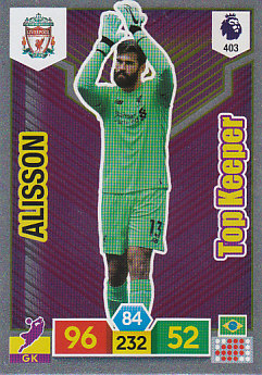 Alisson Liverpool 2019/20 Panini Adrenalyn XL Top Keeper #403