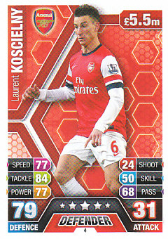Laurent Koscielny Arsenal 2013/14 Topps Match Attax #4