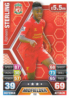 Raheem Sterling Liverpool 2013/14 Topps Match Attax #152