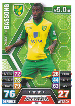 Sebastien Bassong Norwich City 2013/14 Topps Match Attax #222