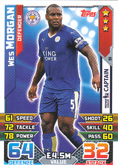Wes Morgan Leicester City 2015/16 Topps Match Attax Captain #111