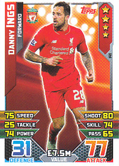Danny Ings Liverpool 2015/16 Topps Match Attax #141