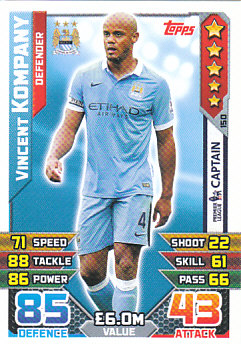 Vincent Kompany Manchester City 2015/16 Topps Match Attax Captain #150