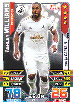 Ashley Williams Swansea City 2015/16 Topps Match Attax Captain #273