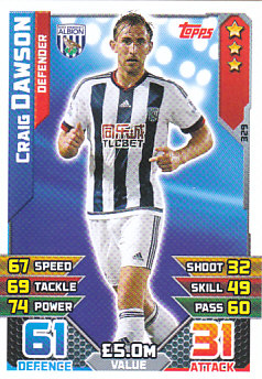 Craig Dawson West Bromwich Albion 2015/16 Topps Match Attax #329