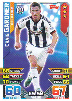 Craig Gardner West Bromwich Albion 2015/16 Topps Match Attax #336