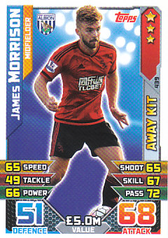 James Morrison West Bromwich Albion 2015/16 Topps Match Attax Away Kit #439
