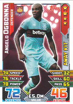 Angelo Ogbonna West Ham United 2015/16 Topps Match Attax Away Kit #440
