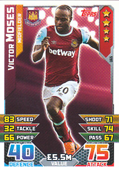 Victor Moses West Ham United 2015/16 Topps Match Attax Squad Updates #U65