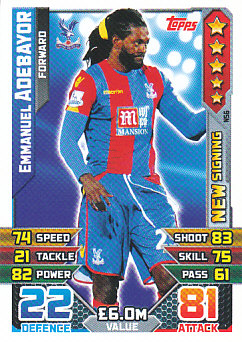 Emmanuel Adebayor Crystal Palace 2015/16 Topps Match Attax New Signing #NS06