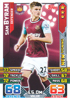 Sam Byram West Ham United 2015/16 Topps Match Attax New Signing #NS27