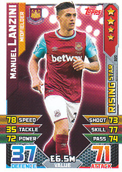 Manuel Lanzini West Ham United 2015/16 Topps Match Attax Rising Star #R20