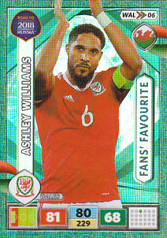 Ashley Williams Wales Panini Road to 2018 World Cup Fan's Favourite #WAL06