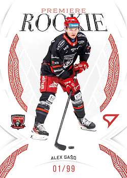 Alex Gaso Hradec Kralove Tipsport ELH 2025/26 SportZoo 1. serie Rookie Premiere Garnet Red /99 #RP-02