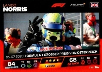 Lando Norris Topps F1 Turbo Attax 2021 Live Action #135
