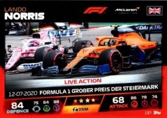 Lando Norris Topps F1 Turbo Attax 2021 Live Action #137