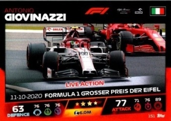 Antonio Giovinazzi Topps F1 Turbo Attax 2021 Live Action #151