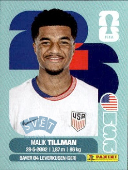 Malik Tillman USA samolepka Panini World Cup 2026 #USA15