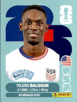 Folarin Balogun USA samolepka Panini World Cup 2026 #USA20