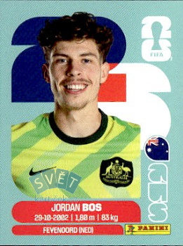 Jordan Bos Australia samolepka Panini World Cup 2026 #AUS6