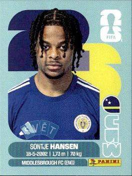Sontje Hansen Curacao samolepka Panini World Cup 2026 #CUW20