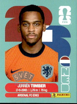 Jurrien Timber Netherlands samolepka Panini World Cup 2026 #NED5