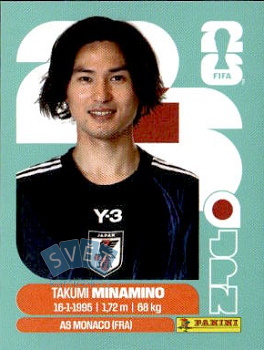 Takumi Minamino Japan samolepka Panini World Cup 2026 #JPN16