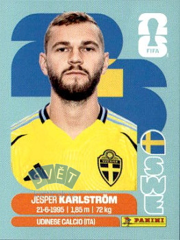 Jesper Karlstrom Sweden samolepka Panini World Cup 2026 #SWE10