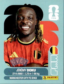 Jeremy Doku Belgium samolepka Panini World Cup 2026 #BEL16