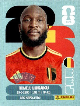 Romelu Lukaku Belgium samolepka Panini World Cup 2026 #BEL20
